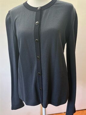 St. John Collection Gray/Black Button-Front Knit Sweater